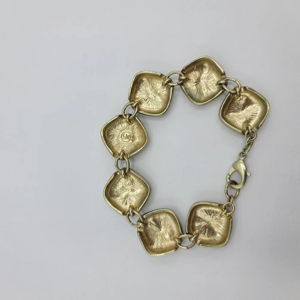 Liz Claiborne Gold Tone Square Link Brutalist Modernist Classic Bracelet Vtg 7" - Picture 6 of 10
